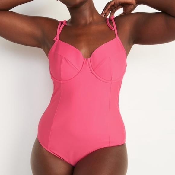 NWT! Pink Tie-Shoulder Underwire One-Piece Swimsuit - Size Medium 💎 - Picture 5 of 7